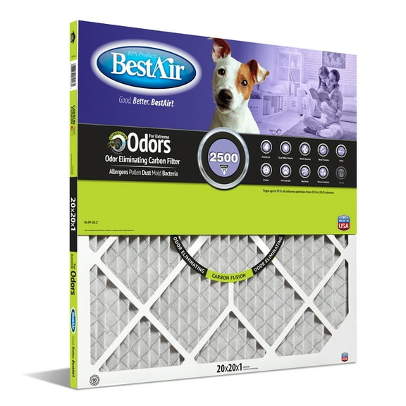 BestAir PF2020-1 Carbon Infused 20x20x1 Series 2500 Merv 11 1" Furnace Filter