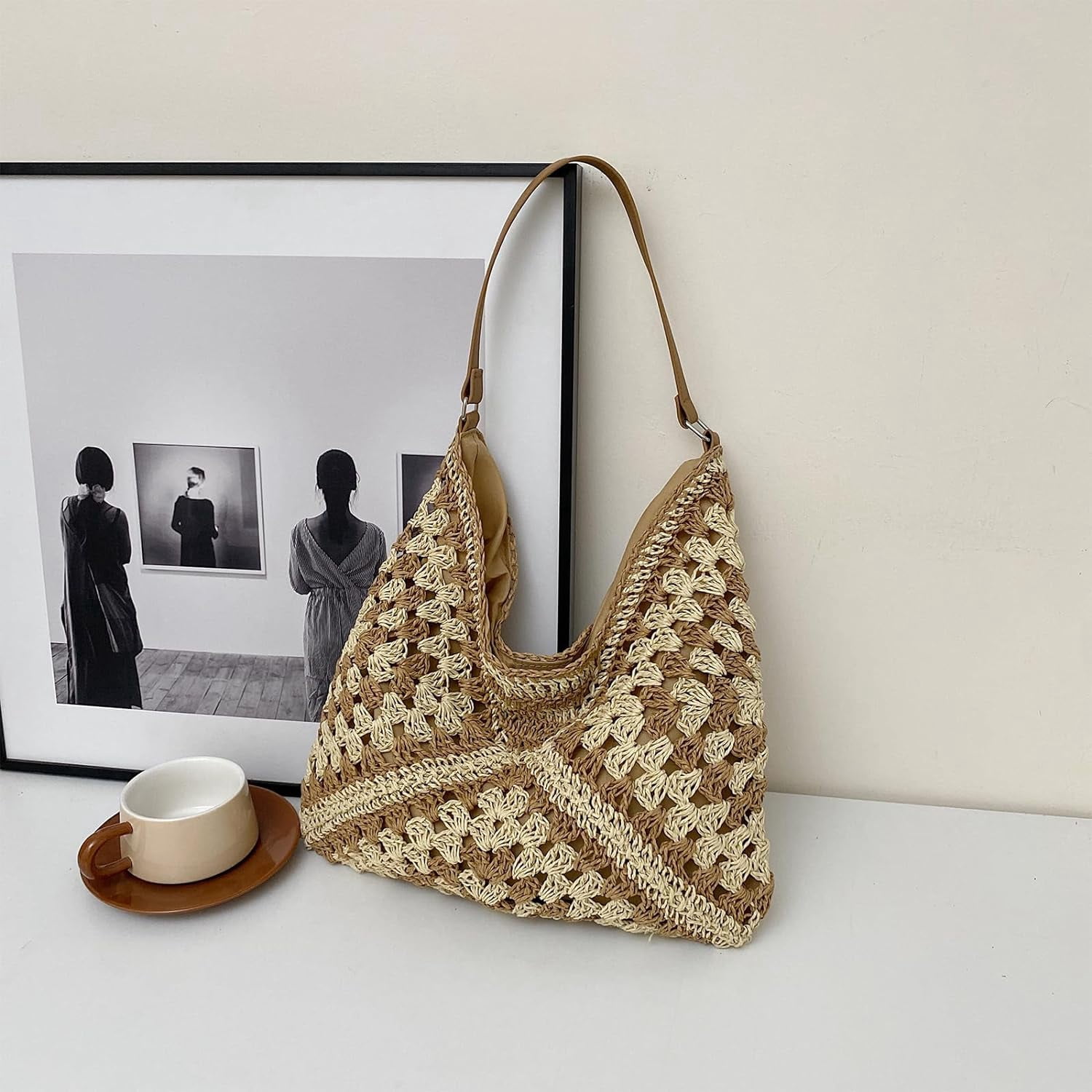 BURIBURI Straw Bags for Women, Summer Straw Purse Crochet Beach Bag Tote Bag Aesthetic Trendy Straw Shoulder Handbags