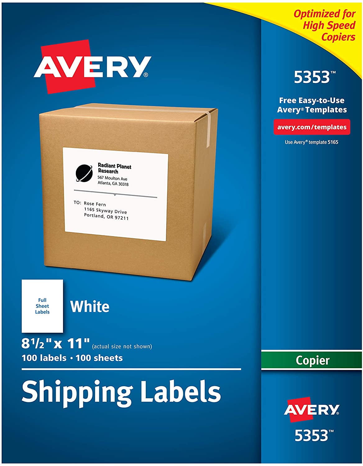 Avery Full Sheet Shipping Labels for Copiers, 8.5 x 11 Inches, White ...