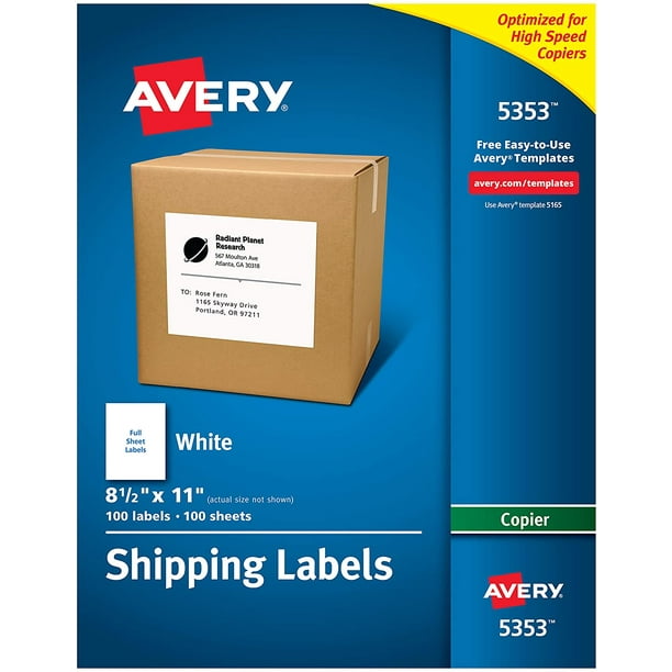 Avery Full Sheet Shipping Labels for Copiers, 8.5 x 11 Inches, White ...