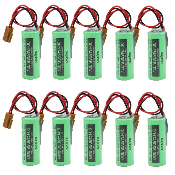 10PCS CR17450SE-R 3V 2500mAh PLC Battery for SANYO CR17450SE-R A98L-0031-0012, FANUC CNC with Plug Green