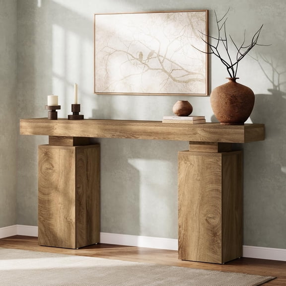 Tribesigns 63-inch Long Console Table, Farmhouse Entryway Table Behind Couch, Wooden Foyer Stand for Living Room Decor, Natural Wood