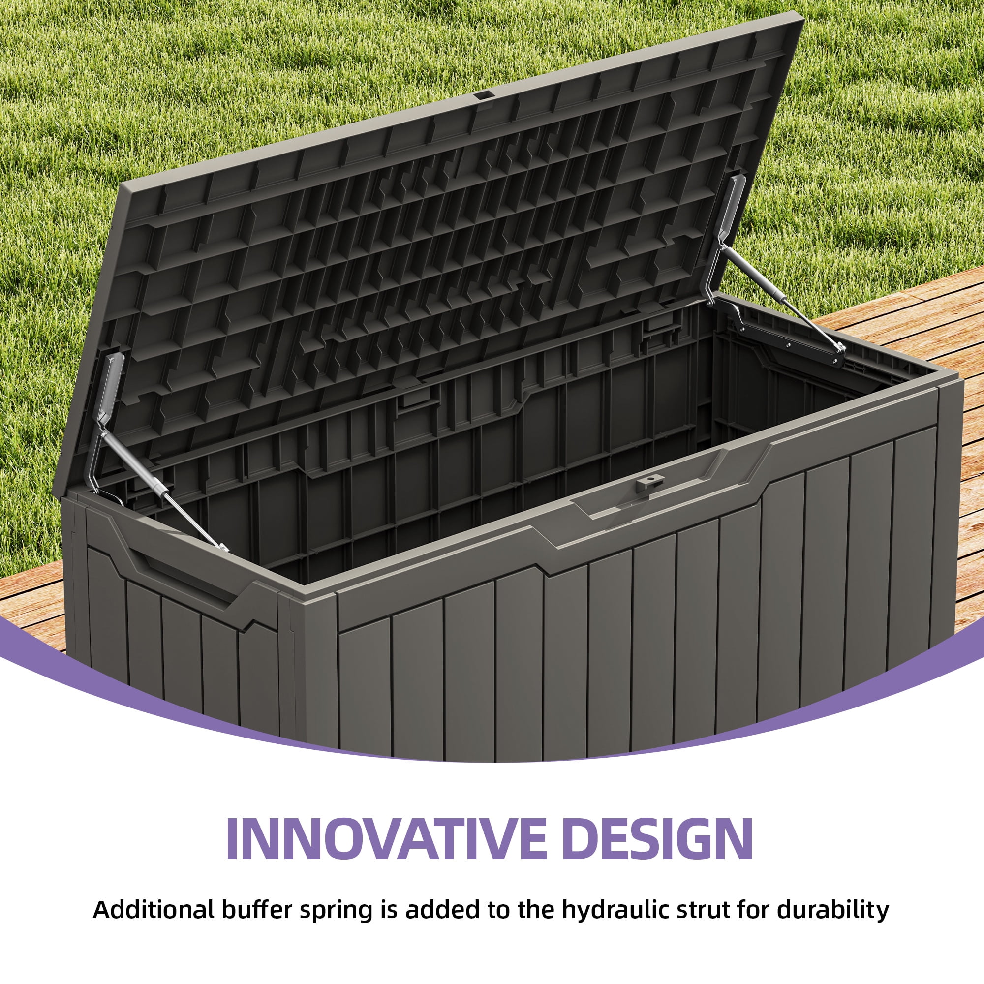 Uforic 80 Gallon Outdoor Resin Deck Box, Weather Resistant & Lockable Storage Container for Indoor Outdoor Patio, Garden, and Home Essentials,Light Brown