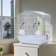 Mteryoing Portable Small Bird Cage with Handle, White Parrot Travel Carrier with Perches Food Bowls & Removable Tray for Parakeets Lovebirds Cockatiels Canaries,White