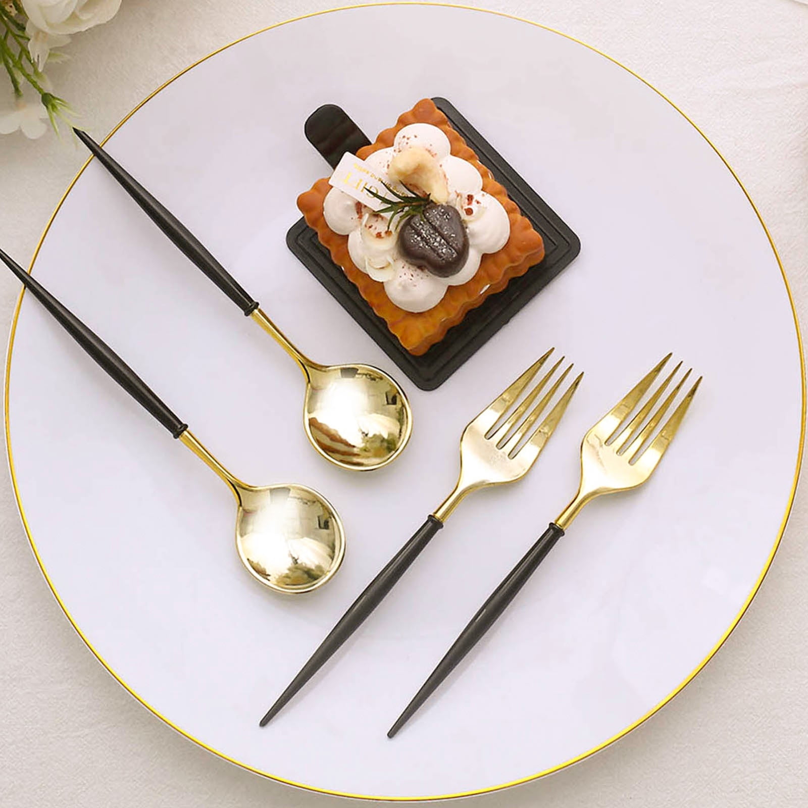 Efavormart 24 Pack | 6" Gold / Black Premium Plastic Fork / Spoon Utensil Set, Modern Heavy Duty ...