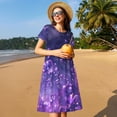 thumbnail image 4 of Sikiie Purple Bubble Abstract Art Print Women's Short-sleeved Dress, Round Neck Slim Knee-length Dress, Summer Clothing Suitable for Daily Leisure and Vacation, 4 of 6