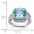 thumbnail image 5 of 925 Sterling Silver Rhodium Checker-Cut Swiss Blue Topaz and Diamond Ring Size 7, 5 of 5
