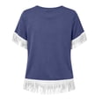 thumbnail image 5 of Admvng Women's T-Shirt Crew Neck Fringe Trim Short Sleeve Solid Casual Summer Tops, 5 of 7