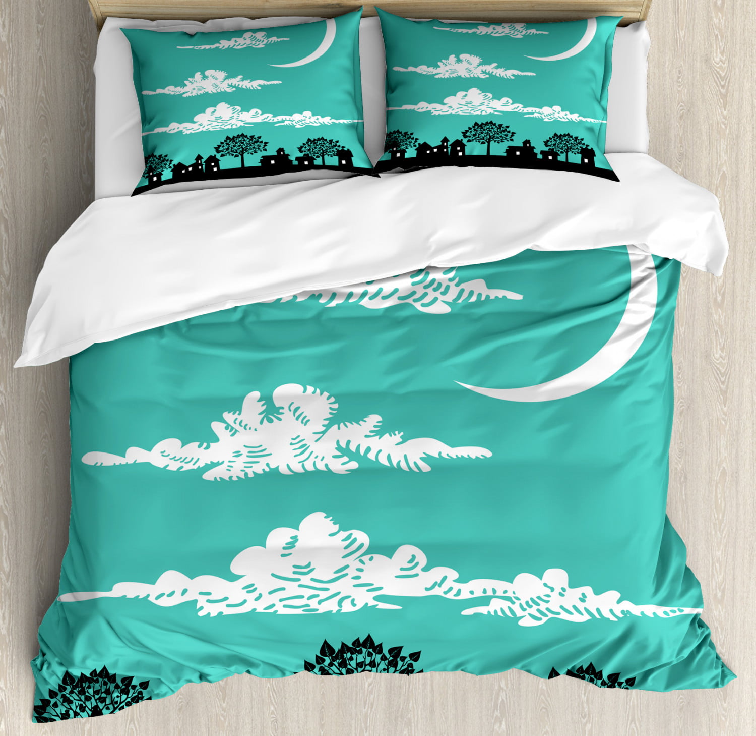 Cloud King Size Duvet Cover Set Silhouette Buildings And Trees