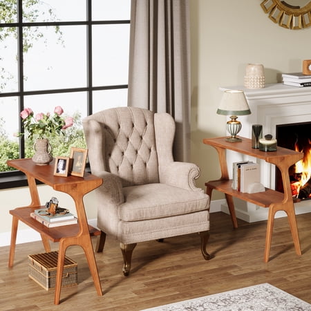 Tribesigns Narrow End Table for Living Room 2-Tier Slim Sofa Side Table with Solid Wood Legs