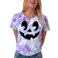 thumbnail image 4 of CFXNMZGR Fall Graphic Tees for Women Plus Size Halloween Shirts for Women Pumpkin Graphic Tshirt Fall Casual Short Sleeve Tee Tops (Purple,M), 4 of 5