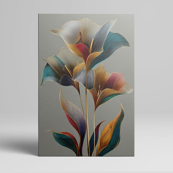 1pc Modern Artistic Floral Canvas Wall Art with Color - Gradient Lilies on a Grey Background, Framed Decor room hanging Wall Picture Decor for Home Gifts, living room, bathroom, bedroom, kitchen wall