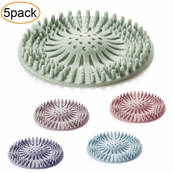 Hair Catcher Hair Stopper Shower Drain Covers for Bathroom Bathtub and Kitchen - Rubber Sink Strainer Silicone Filter Home Drain Cover (5 Pack) - Random Color