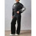 thumbnail image 4 of Women'S 2 Piece Outfits Sweater Lounge Sets Long Sleeve Knit Pullover and Wide Leg Pants Tracksuit Matching Set Black XL, 4 of 9