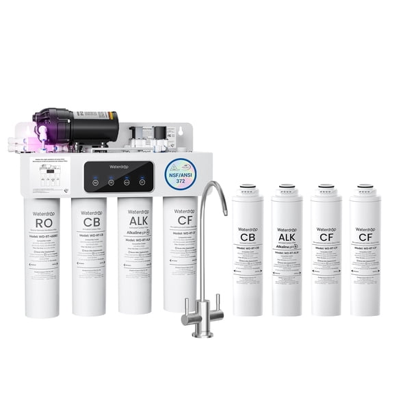 Waterdrop WD-T4-A Alkaline pH  Reverse Osmosis Water Filter, 10-Stage, 450GPD Tankless Undersink RO Filtration System, 2:1 Pure to Drain, [Dual Flow] ,with extra filter
