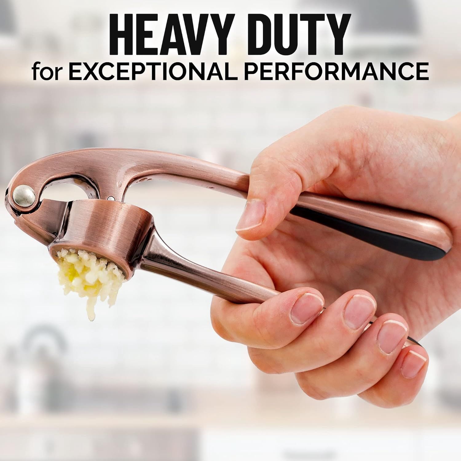 DIANJIE Kitchen Premium Garlic Press Set Rust Proof Professional Garlic Mincer Tool Easy Squeeze Easy Clean Soft Ergonomic Handle Silicone Garlic Peeler Brush Copper
