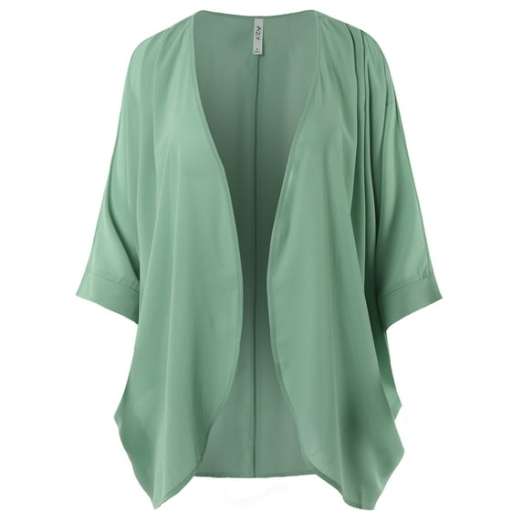 A2Y Women's Loose Fit Lightweight Open Front Woven Chiffon Cardigan Light Green 3X
