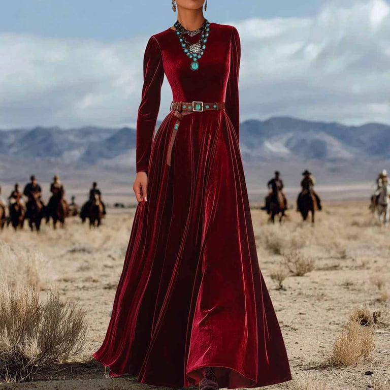 knee length dresses for ladies Desiree's Velvet Long Sleeve Maxi Dress Burgundy / S by Blue Zone Planet main image 0