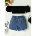 thumbnail image 3 of Coduop Kids Girls Pants Suit,Short Sleeve Boat Neckline Crop Top and Jean Shorts Outfit Set, 3 of 7