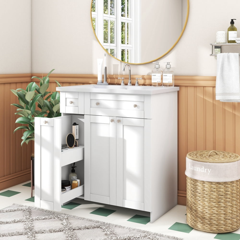 30" White Bathroom vanity with Single Sink ,Cosymart Combo Cabinet Undermount Sink,Bathroom Storage Cabinet vanities