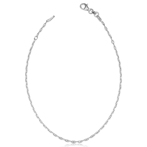 KoolJewelry Sterling Silver 1.9 mm Fancy Mariner Link Adjustable Anklet (9-10 inch)