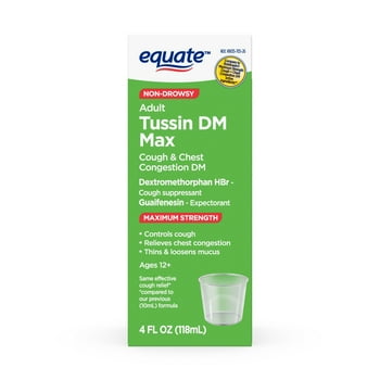 Equate Tussin DM  Cold, Raspberry Menthol Flavor, 4 fl. Oz.