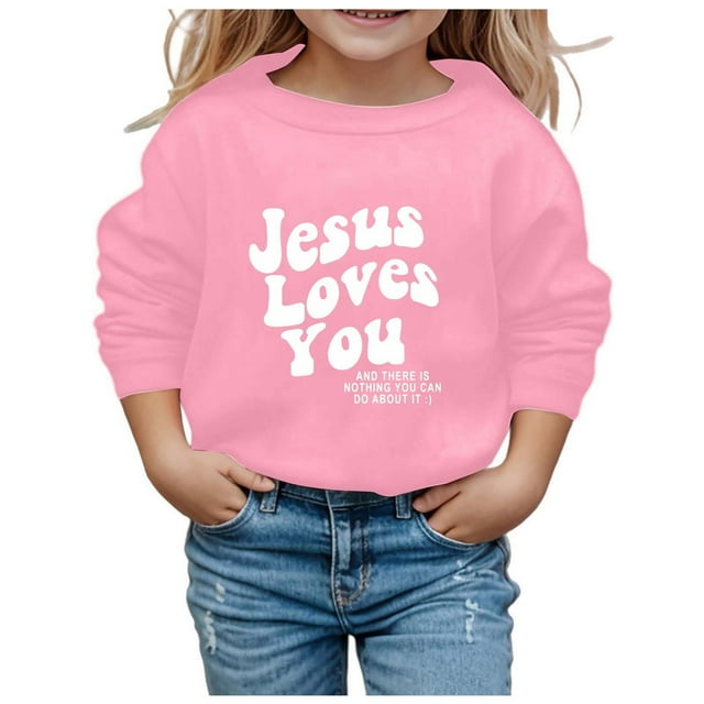 FAOWME Chandail en Molleton Enfant Chandail Col Rond Imprimé Lettre Manches Longues Chandail à Capuchon Rose 3-4 Ans