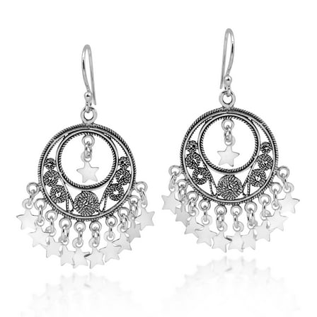 AeraVida Royal Stars Chandelier Hoop Sterling Silver Statement Dangle Earrings