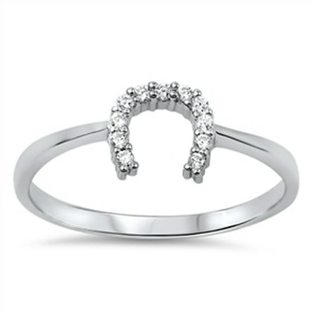 ring prime jewelry zirconia cubic horseshoe flawless colorless luck sterling sizes silver