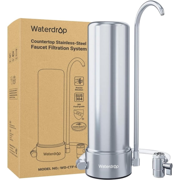 Restored Waterdrop Water Filter for Sink Faucet, NSF/ANSI 42 Certified Countertop Water Filter System, 5-Stage Stainless Steel Faucet, 8000 Gallons, WD-CTF-01(1 Filter) (Refurbished)