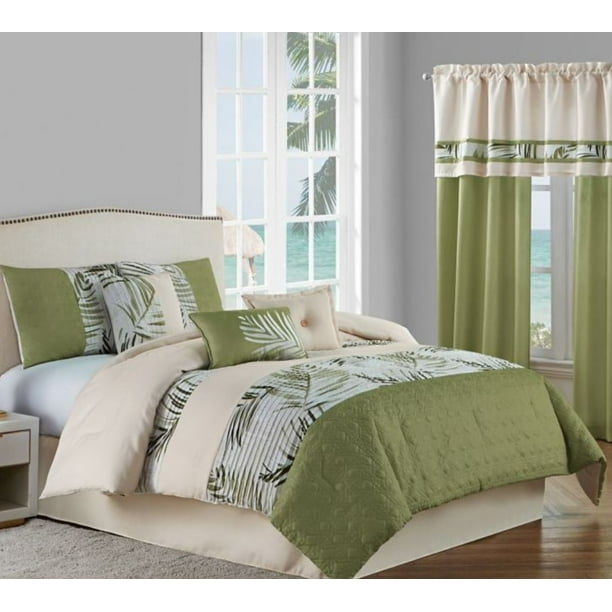 Coastal Life Malibu 7 Piece Queen Comforter Set In Light Green Com - Coastal Life Bedding Coastal Life Malibu 7 Piece Queen Comforter Set In Light Green Com - Coastal Life Bedding