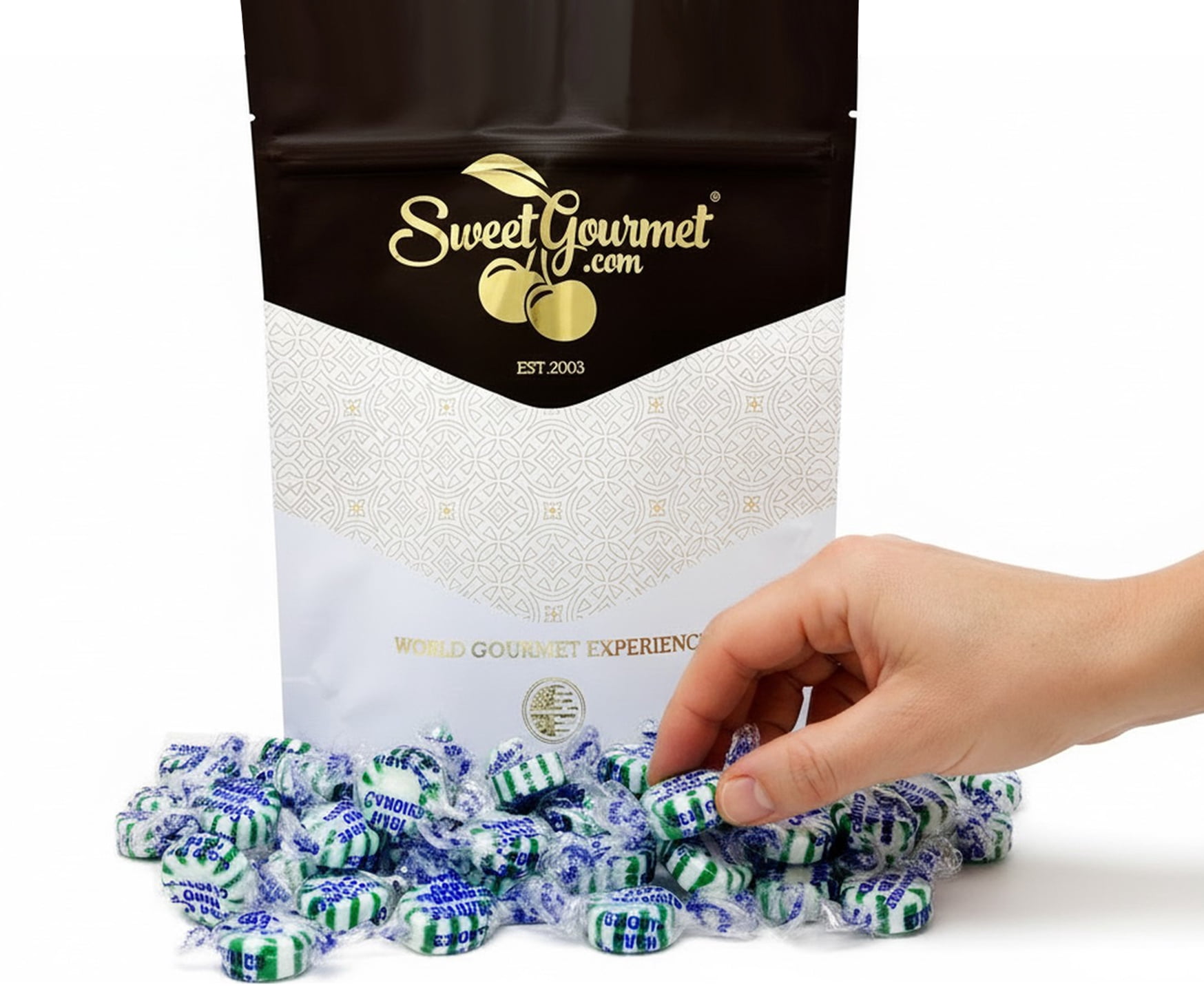 SweetGourmet Sugar-Free Spearmint Starlight Hard Candy, Individually Wrapped, Bulk Candy, 2 Pound Bag