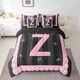 thumbnail image 2 of Manfei Monogrammed Z Bedding Sets Queen Size,Ribbon Bowknot Comforter Sets with Sheets,Pink Black Bed in a Bag Queen Size,Microfiber Room Decorative Reversible,7-Piece, 2 of 7