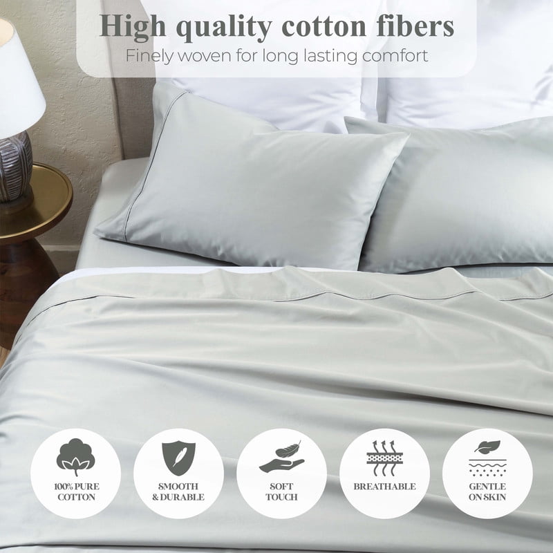Superior Apus 100% Cotton 15" Deep Pocket Sheet Set, California King, Silver