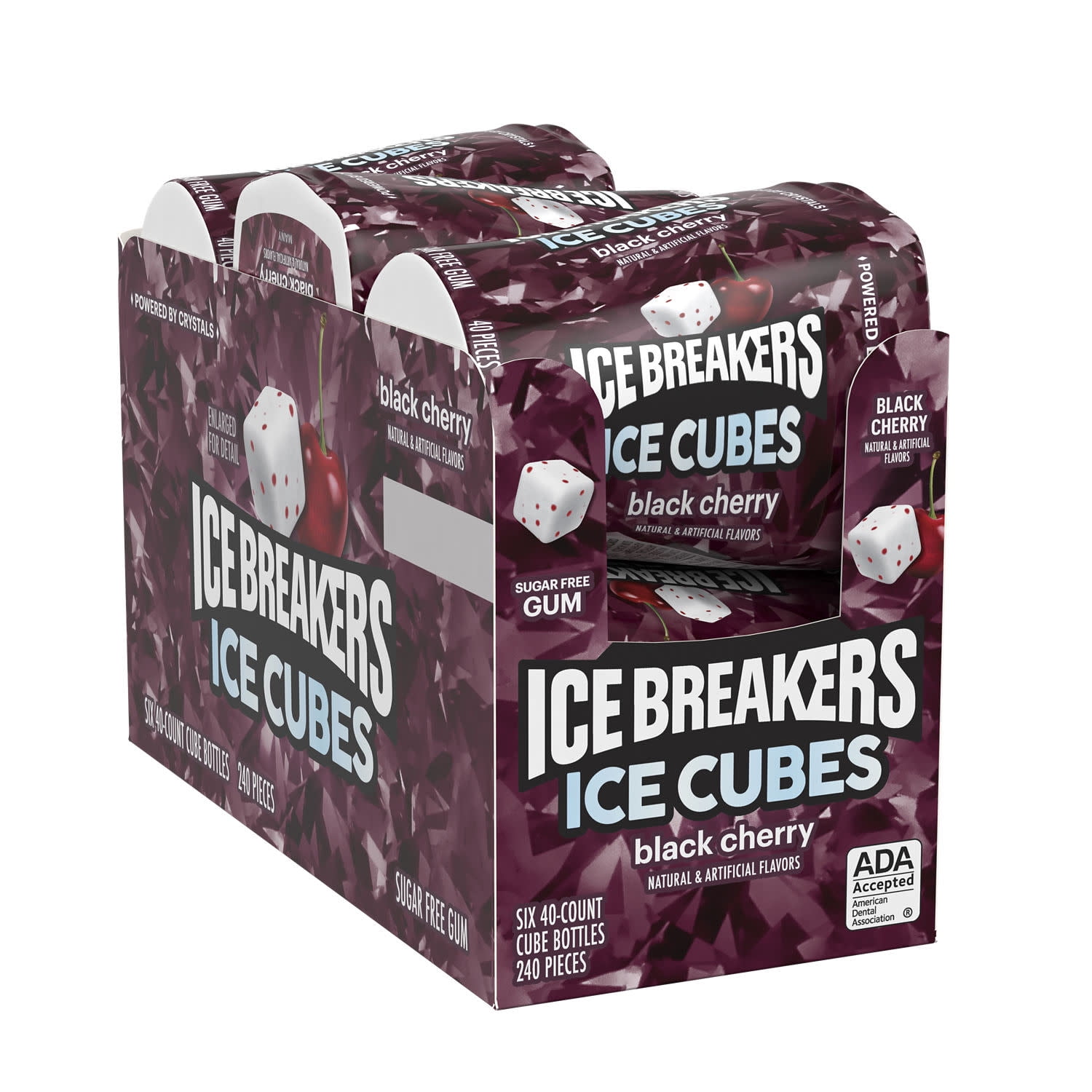 Ice Breakers Ice Cubes Black Cherry Sugar Free Chewing Gum, Bottles 3.24 oz, 6 Count, 40 Pieces