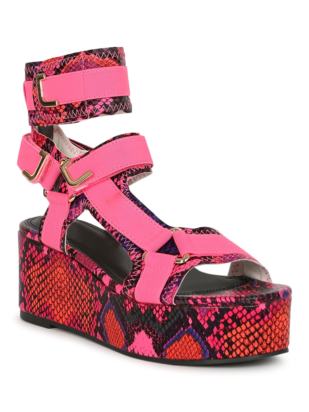 open toe strappy elastane harness platform sandal