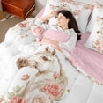 thumbnail image 4 of Castle Fairy Floral Horse 7Pcs Bedding Comforter Set for Women Men,Pink Flower Rose Queen Bedding Sets Super Cozy,Farmhouse Animal Queen Sheet Sets,Microfiber Bedroom Decor, 4 of 8