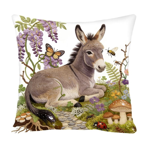 DefiDgd 18x18inch Vintage Animal Decorative Pillow Cover,Short Lint Rustic Animal Floral Design for Bed Indoor and Outdoor Sofa Living Room Bedroom Home Decoration(G)