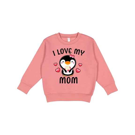 Inktastic I Love My Mom with Cute Penguin and Hearts Toddler Sweatshirt