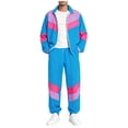 thumbnail image 6 of Men Retro Track Suit Zip Jacket Jogger Pants Throwback Party Daily Outfit Color Block 2-Piece, 6 of 6
