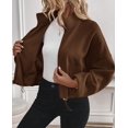 thumbnail image 4 of PRETTYGARDEN Womens Zip Up Fleece Cropped Sweatshirt Jacket Oversized Loose Soft Stand Collar with Drawstring Hem, Long Sleeve Casual Coat With Pockets, Fall Outfits Winter Clothing, 4 of 9