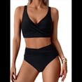thumbnail image 1 of Conjunto de Bikini para Mujer, Traje de Baño de Dos Piezas, Cintura Alta, Escote en V, Tirantes Finos Ajustables, Color Negro, Talla L, 1 of 9