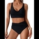 thumbnail image 1 of Conjunto de Bikini para Mujer, Traje de Baño de Dos Piezas, Cintura Alta, Escote en V, Tirantes Finos Ajustables, Color Negro, Talla L, 1 of 9