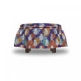 thumbnail image 4 of Tropical Ottoman Cover, Exotic Pineapples Leaves, 2 Piece Slipcover Set with Ruffle Skirt for Square Round Cube Footstool Decorative Home Accent, Standard Size, Dark Indigo Multicolor, by Ambesonne, 4 of 5