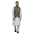 thumbnail image 1 of Atasi Kurta Pyjama Traditionnel Uni à Col Mandarin avec Ensemble de Veste Imprimée, 1 of 3