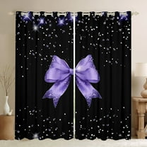 Manfei Princess Dreamy Bow Blackout Curtains Set of 2 (52x84 Each) for Kid, Bling Stars Print Window Curtains, Kawaii Purple Bow Curtains and Drapes, Curtains and Drapes Home Decor
