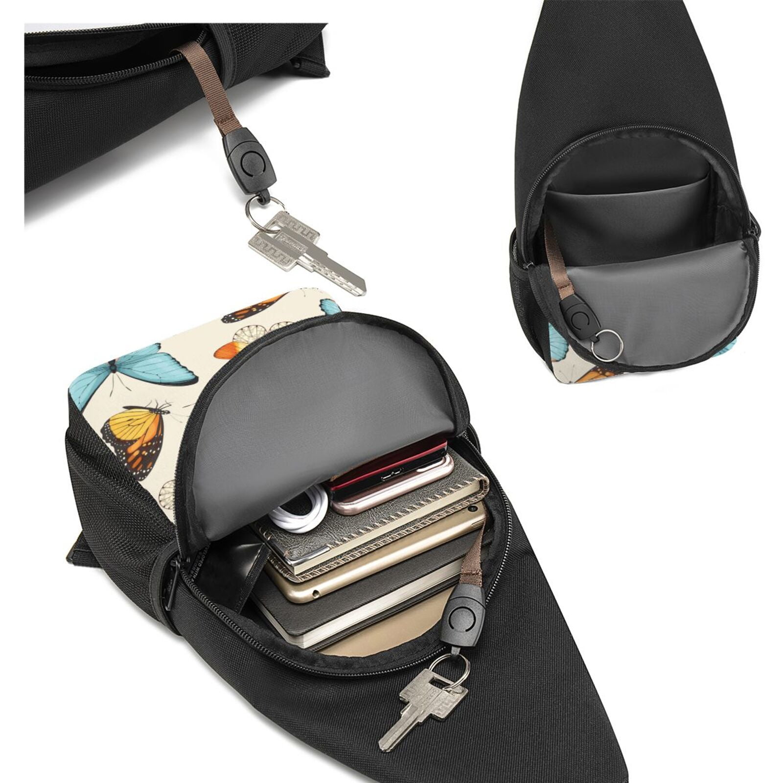 Xecao's Butterflies Print Sling Bag: A Versatile Chest, Shoulder, and Crossbody Backpack for Casual Days Out, Perfect for Both Men and Women