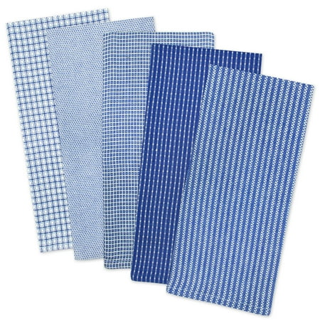 Blue Dish Towel - Design Imports Assorted Blue Dishtowel Set, Set of 5, 30