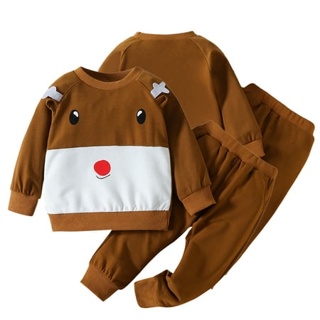 

KYAIGUO 2PCS Christmas Boys Girls Sweatshirts + Pants Outfit Autumn Moose Clothes Winter Sweatshirt Sports Pants for Kids Toddler 18M-5Y
