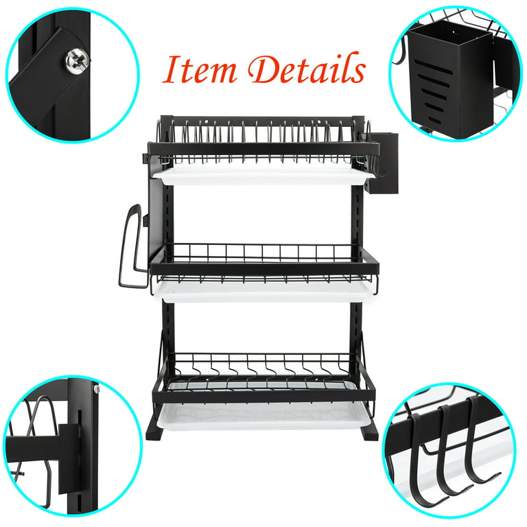 Aoibox Black Stainless Steel Dish Rack Sink Drying Rack for Kitchen Counter  Extendable Dish Drainers with Drying Board HDDB1041 - The Home Depot